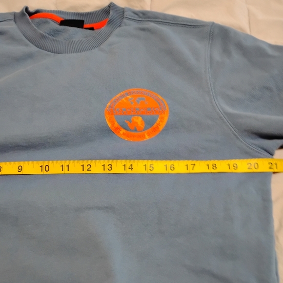 Napapijri | Mens Blue Grey Crewneck Sweatshirt Orange Napapijiri Logo MEDIUM - Picture 12 of 15
